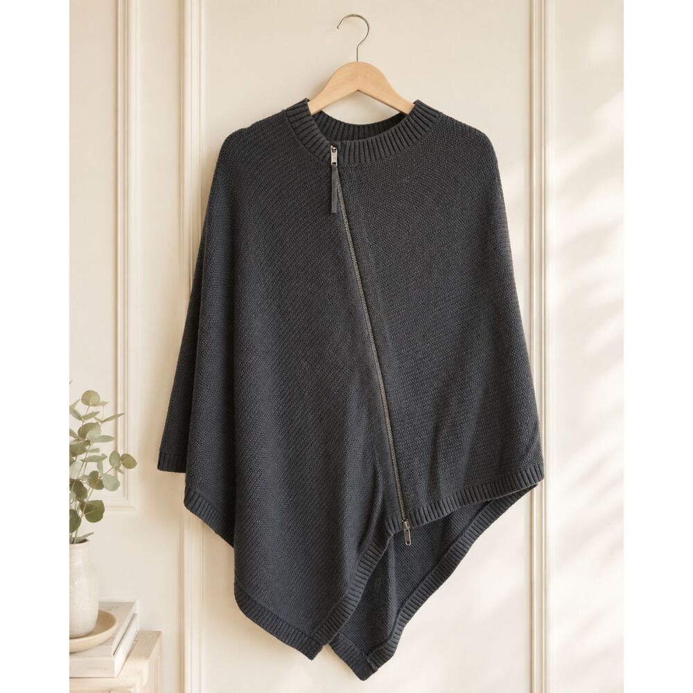 Lululemon Knit Poncho Cape OS BLACK Asymmetrical Zip Silk Modal